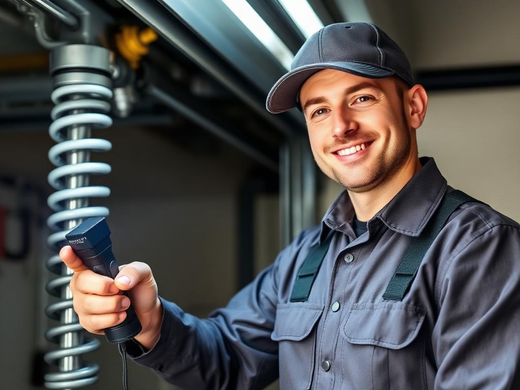 Goldsboro Garage Doors certified technician inspecting garage door mechanism with professional tools